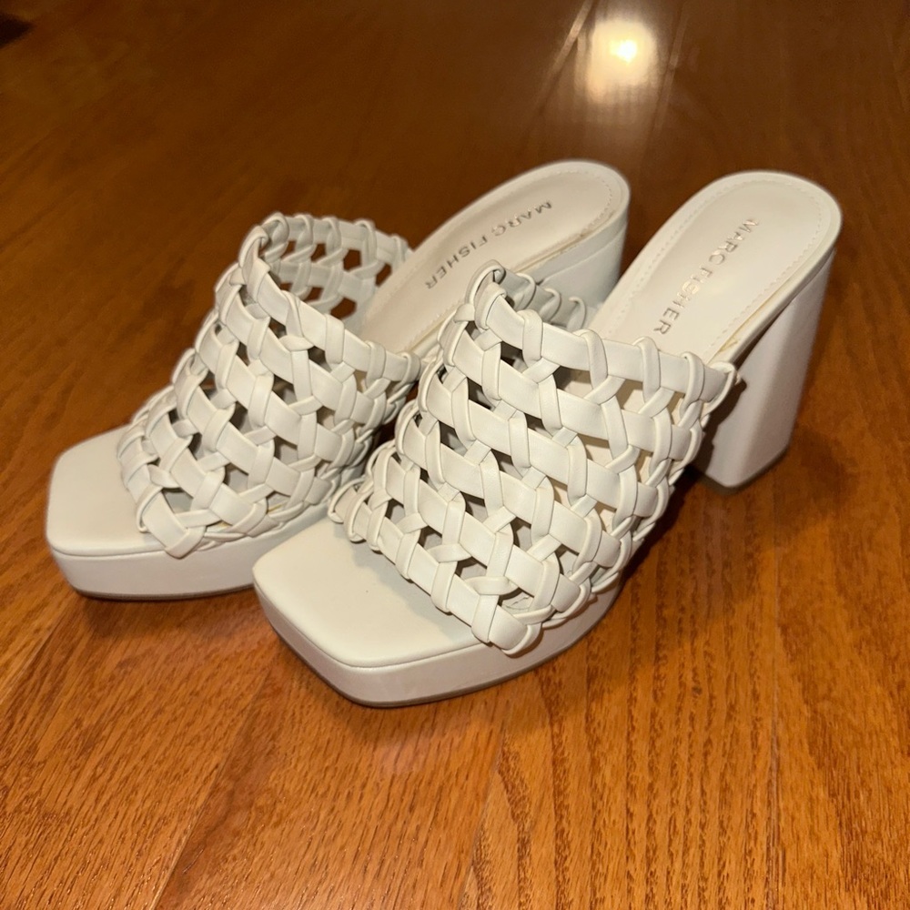 Marc Fisher Cream Woven Mules